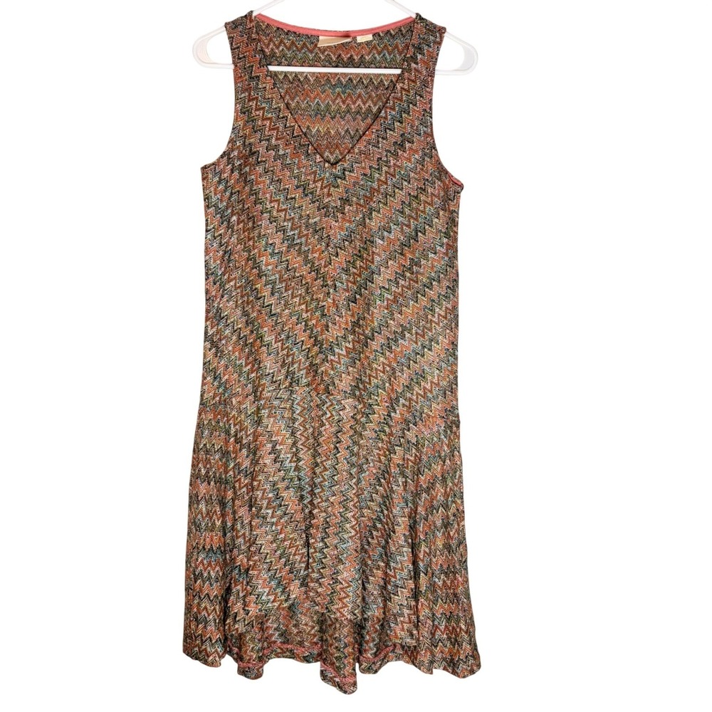 Maeve Drop Waist Knit Dress Womens Small Multicolor Chevron Zig Zag V-Neck